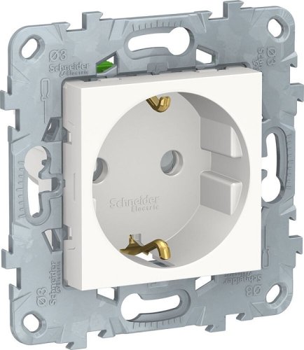 Розетка с заземлением без рамки Schneider Electric Unica New 1-м. шторки белый картинка